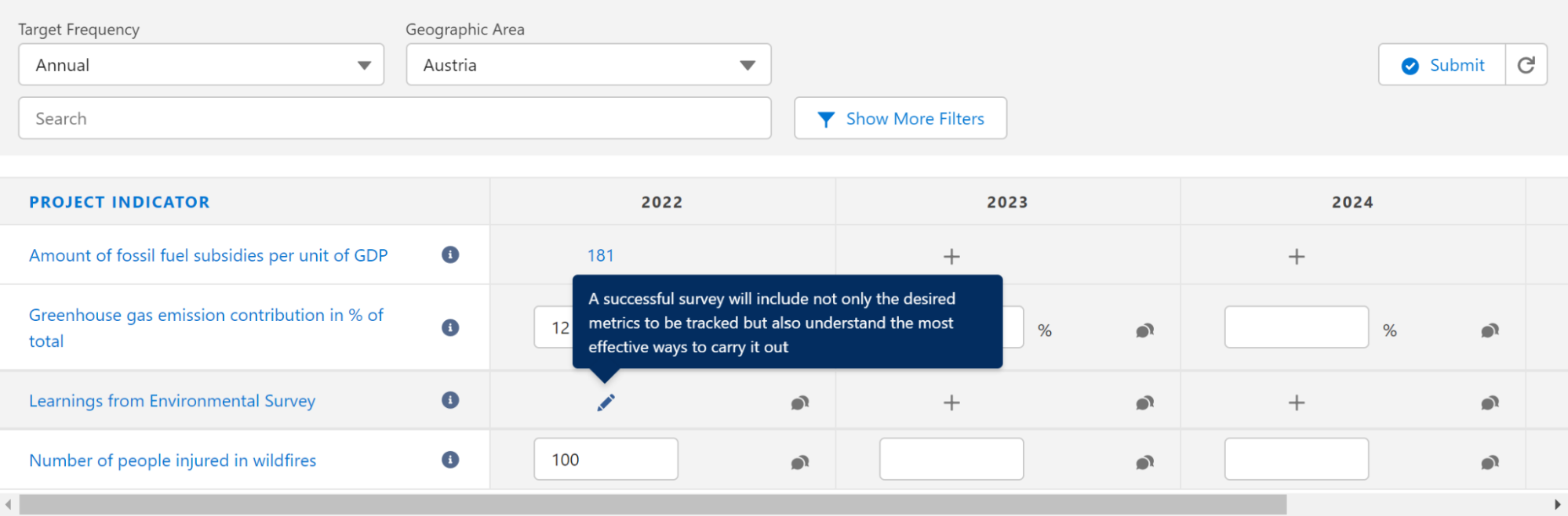 Preview Qualitative Targets and Comments