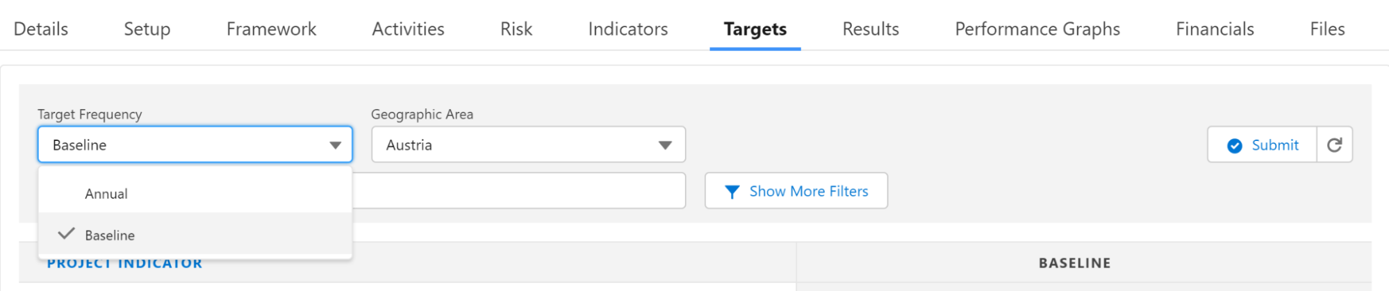 Enter Baselines for Indicators Image